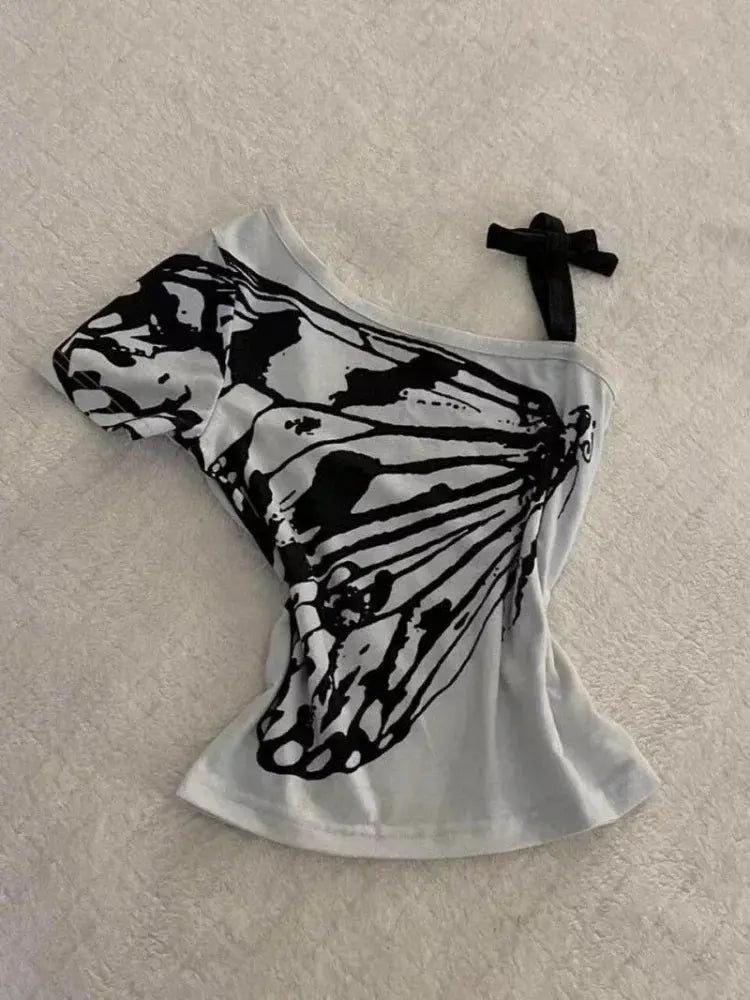 2024 Summer Sexy One Shoulder Design Y2k Vintage T-Shirts - DRACO COUTURE