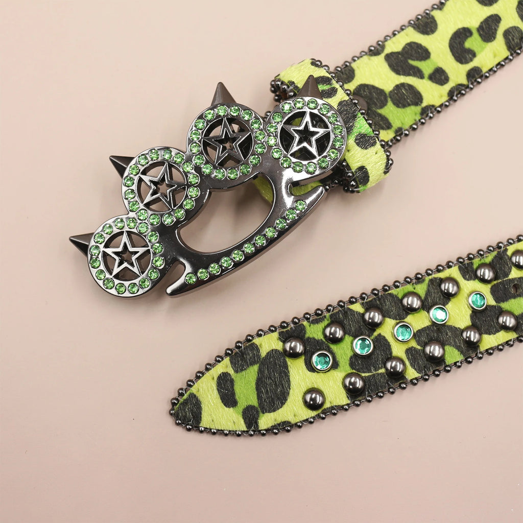 Y2K Strassgürtel mit Leopardenmuster – Western-Denim-Rock-Stil