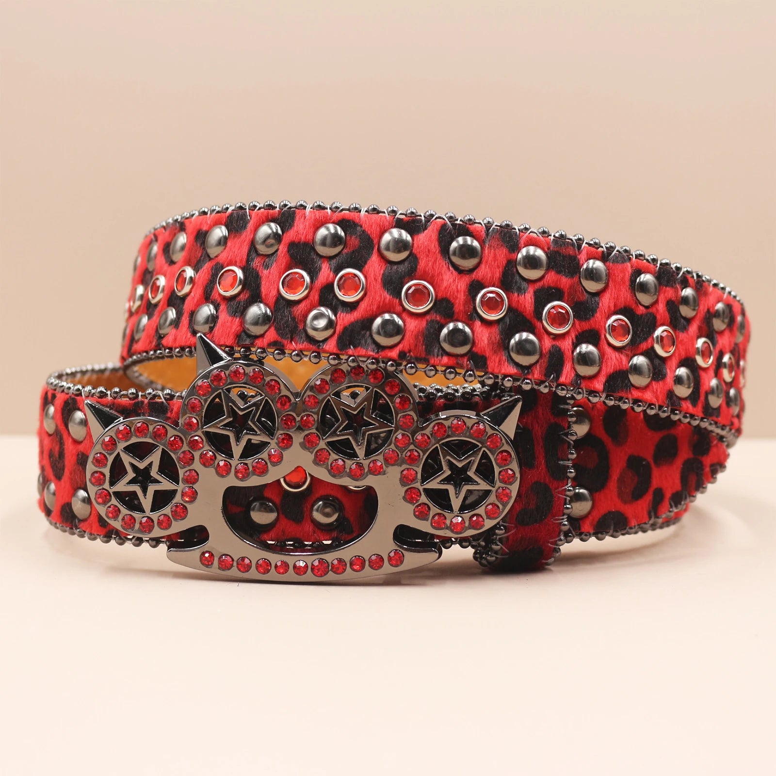 Y2K Strassgürtel mit Leopardenmuster – Western-Denim-Rock-Stil