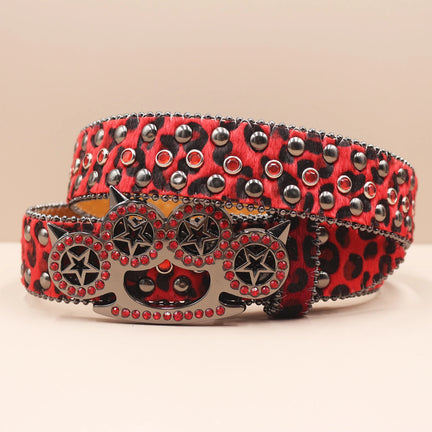 Y2K Rhinestone Leopard Belt – Western Denim Rock Style