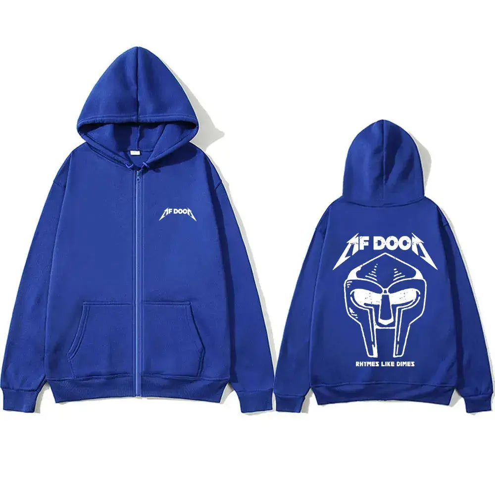 Rapper Mf Doom Doomsday Rhymes Like Dimes Zipper Hoodie Men Women Hip Hop Oversized Zip Up Sweatshirt Rock Gothic Zip Up Jacket - DRACO COUTURE