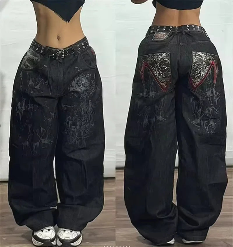 American Street Trend Letter Embroidered Loose Jeans Men Harajuku Y2K New Hip Hop Oversized Wide-leg Pants Unisex Mopping Jeans DRACO COUTURE