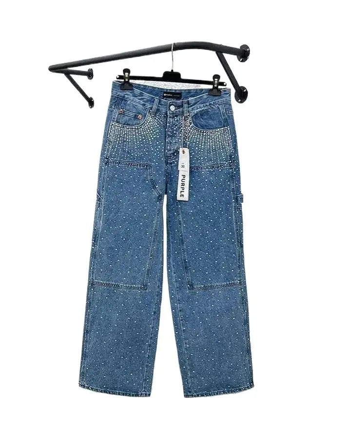 Harajuku Hip Hop Streetwear Hip Hop Rhinestone Sequin Jeans Y2K Clothes Mens Womens Baggy Jeans Low Waist Wide Leg Trousers - DRACO COUTURE