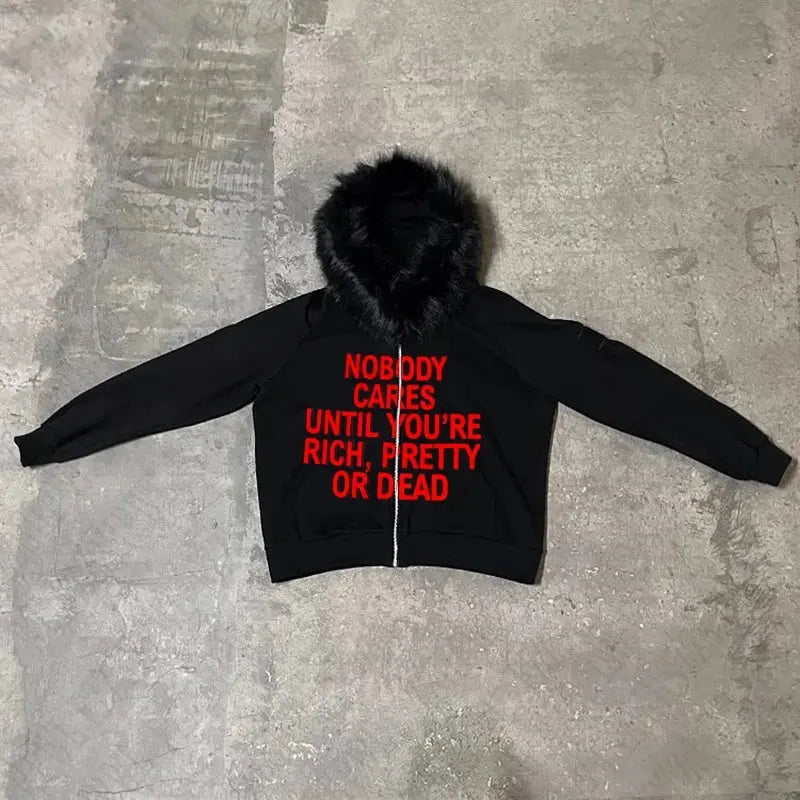 NOBODY CARES ZIP HOODIE - DRACO COUTURE