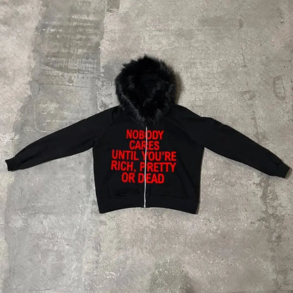 NOBODY CARES ZIP HOODIE - DRACO COUTURE
