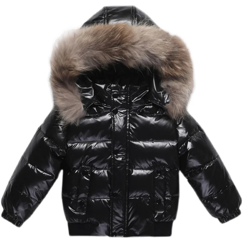 RAISE Winter 1-8 Years Kids Boys Parka Babys Girl Down Jackets Waterproof Shiny Real Fur Thicken Warm Boys Outerwear Coat Outfit