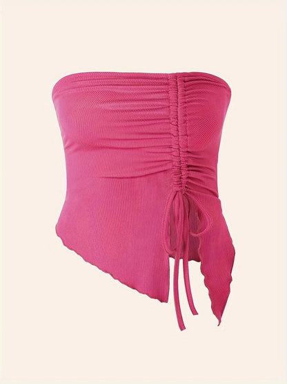 Spring and Summer New Drawstring Red Valentine's Day Party Ins Style Young Slit Asymmetrical Slim Off-Shoulder One-Shoulder Sexy Women's Top Wrapped Chest Vest DRACO COUTURE