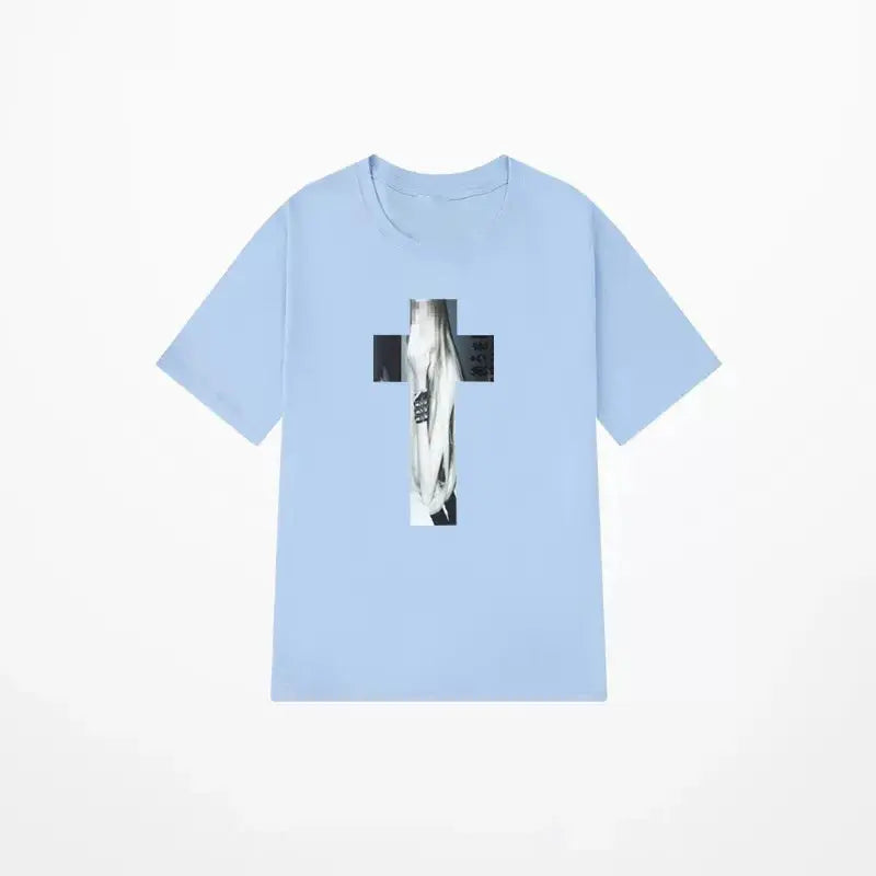 Cross Hip Hop Harajuku Graphic Print Pure cotton Tee Chic Streetwear Punk Short Sleeve T-shirt Vintage Gothic Y2K Cotton T-shirt - DRACO COUTURE