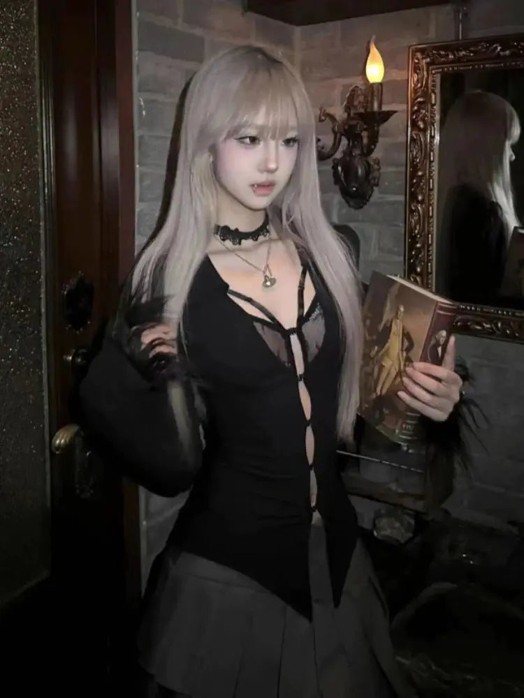 Y2k Gothic Black V-neck - DRACO COUTURE
