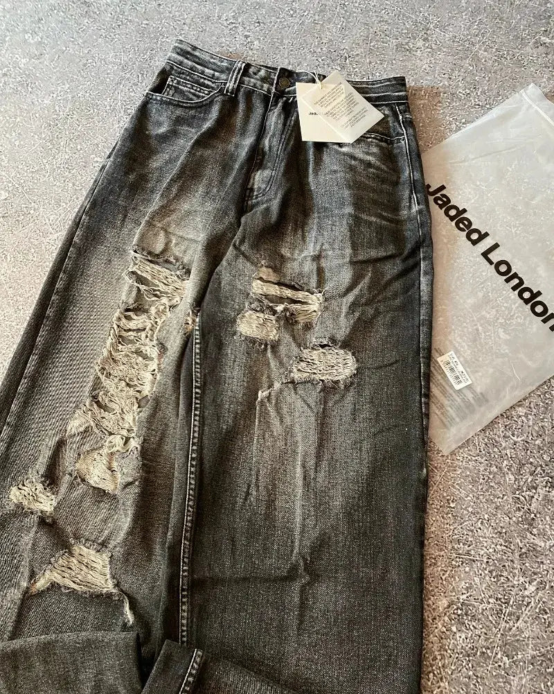 Big Washed Black Grey Jeans Loose - DRACO COUTURE