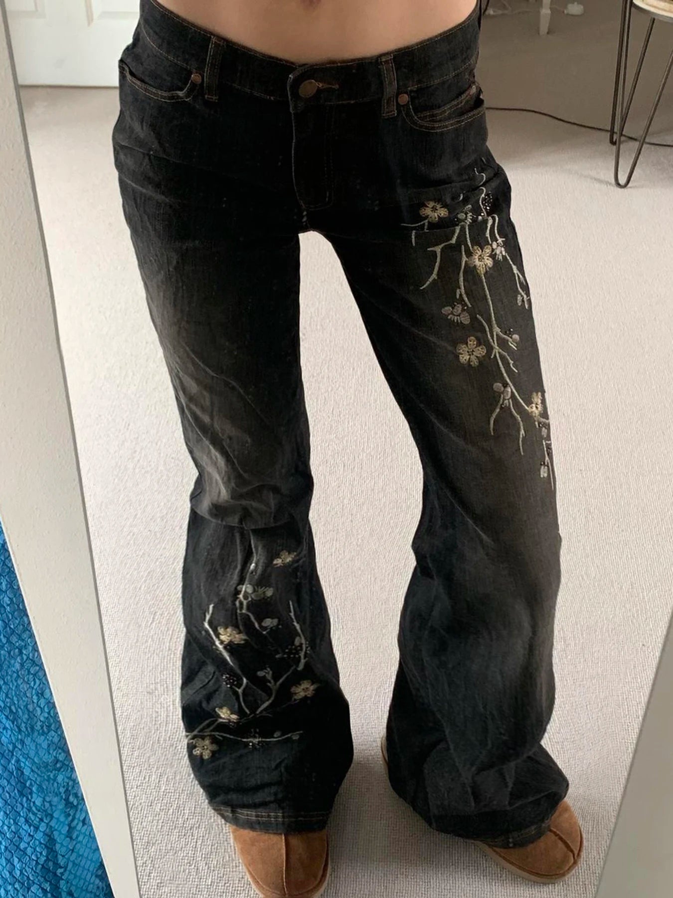 Weekeep Floral Embroidery Jeans Vintage 2000s