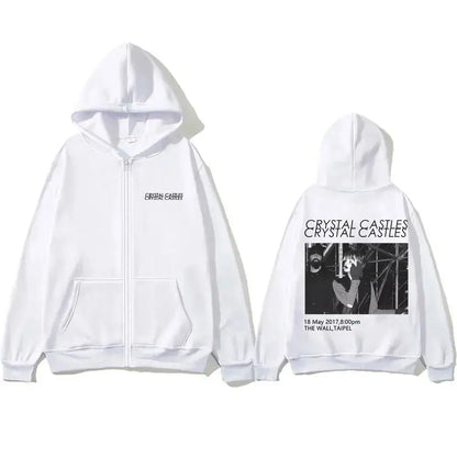Crystal Castles Band Zipper Hoodie Men Women Vintage Gothic Rock Zip Up Jacket Men's Fashion Casual Oversized Zip Up Sweatshirt - DRACO COUTURE