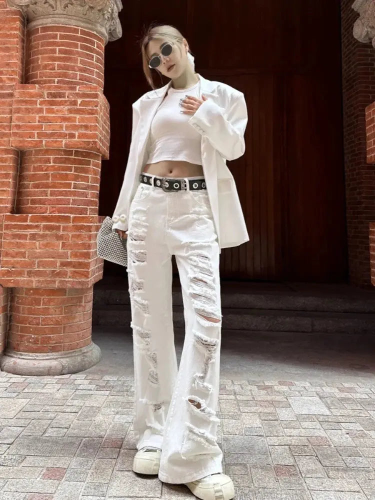 Ripped White Jeans - DRACO COUTURE