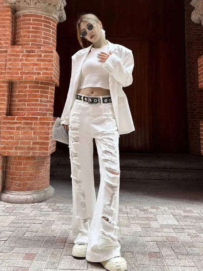 Ripped White Jeans - DRACO COUTURE