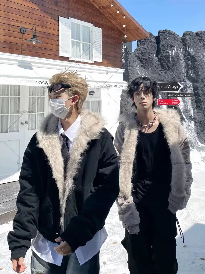 Y2K Kurtka Z Welnianym Kołnierzem