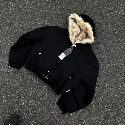 Y2K Kurtka Z Welnianym Kołnierzem