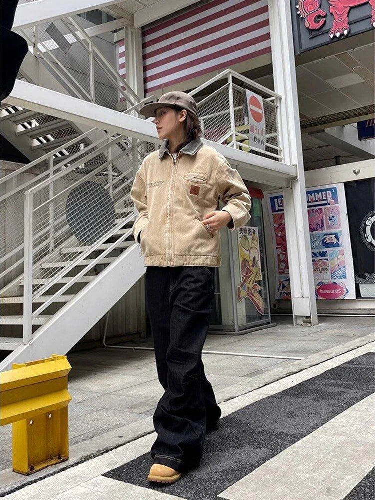 Y2K bestickte Wide-Leg-Jeans – Schwarz, hoher Bund