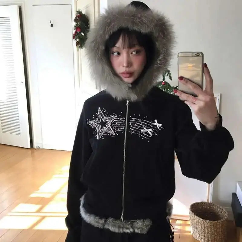 Y2k Korean Zip Hoodie Japanese Winter - DRACO COUTURE