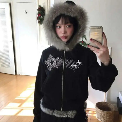 Y2k Korean Zip Hoodie Japanese Winter - DRACO COUTURE