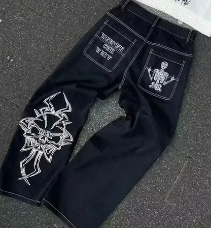 Y2K Embroidery Diamond Jeans Wings - DRACO COUTURE