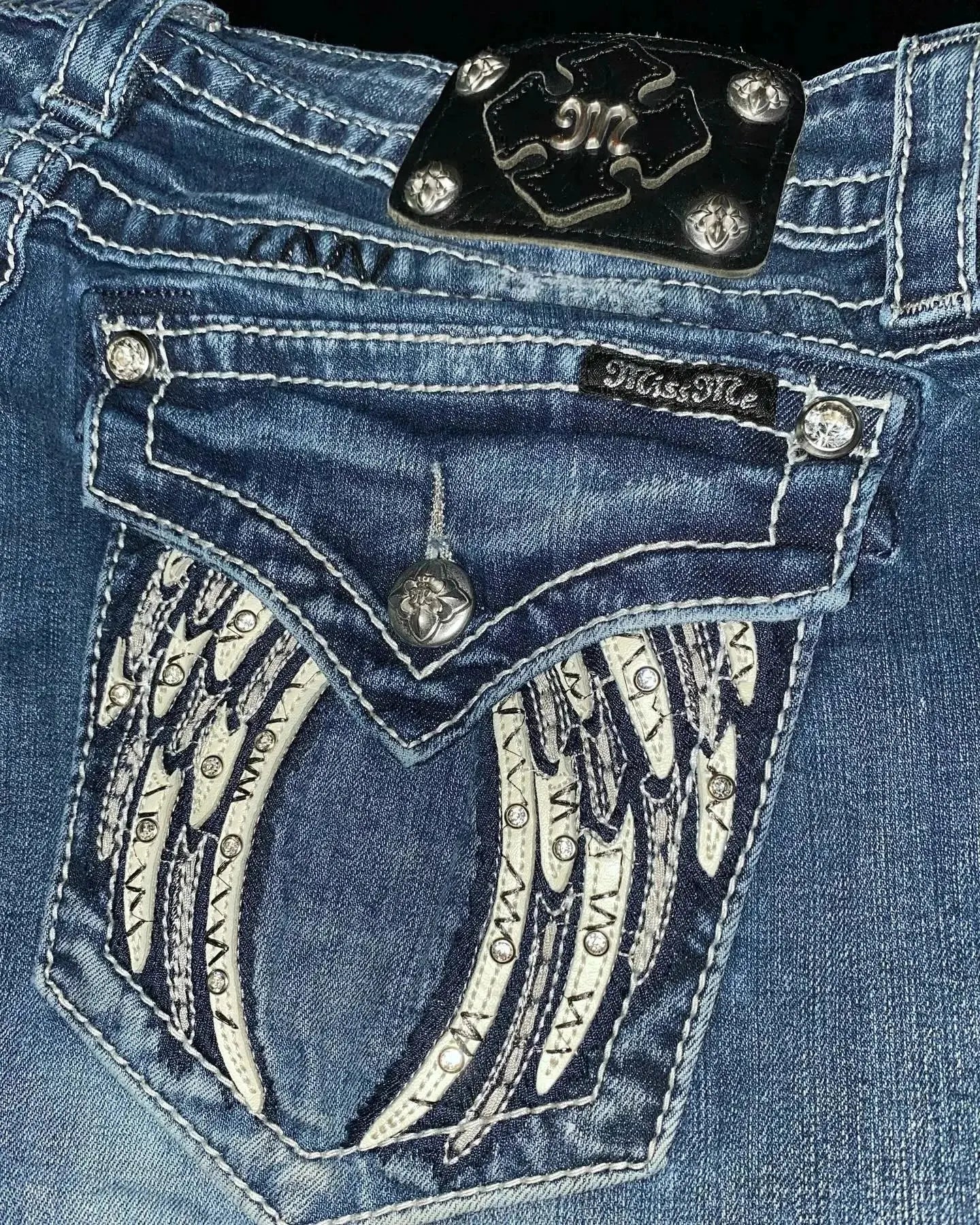 Y2K Embroidery Diamond Jeans Wings - DRACO COUTURE