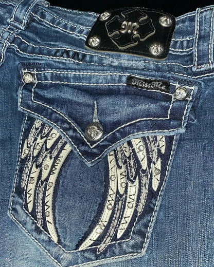 Y2K Embroidery Diamond Jeans Wings - DRACO COUTURE
