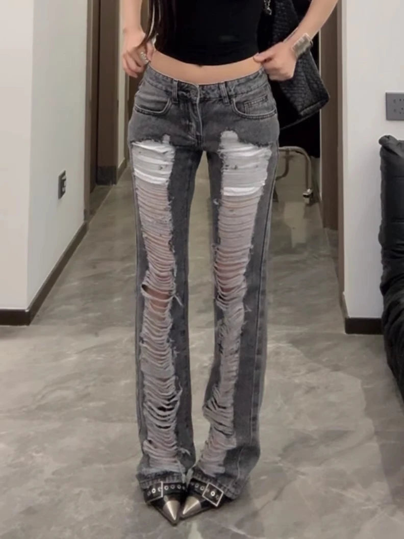 Ripped Jeans Damskie Y2K