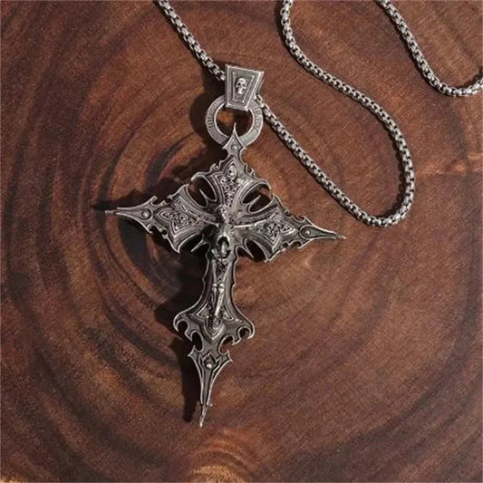 2024 New Personalized Retro Gothic Crucifix Skull Cross Pendant Necklace Men's Trend Punk Jewelry Gift Wholesale - DRACO COUTURE