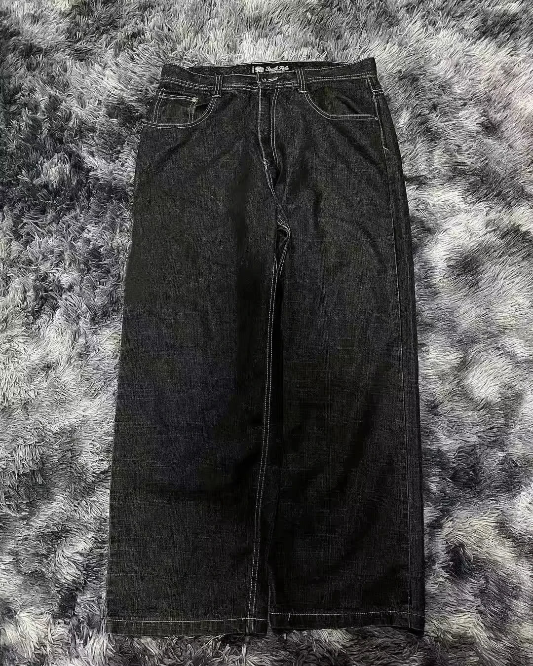 American Street Trend Letter Embroidered Loose Jeans Men Harajuku Y2K New Hip Hop Oversized Wide-leg Pants Unisex Mopping Jeans DRACO COUTURE