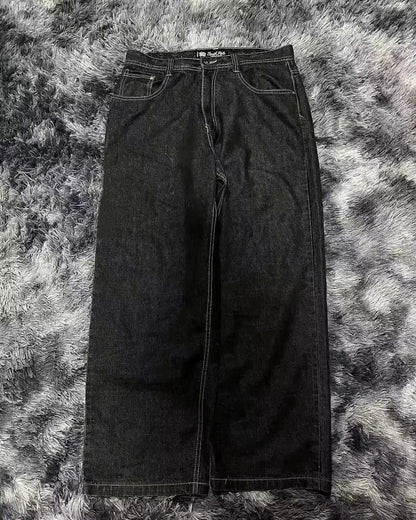 American Street Trend Letter Embroidered Loose Jeans Men Harajuku Y2K New Hip Hop Oversized Wide-leg Pants Unisex Mopping Jeans DRACO COUTURE