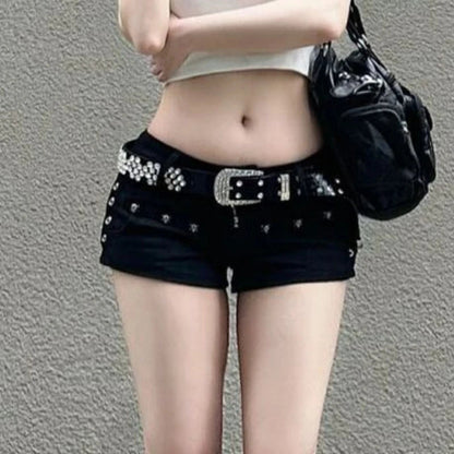 American Plus Size Distressed Dirty Dye Jeans Women 2025 Spring Babes Chain Splicing Ultra Shorts 2000s Grunge Casual Outfits DRACO COUTURE