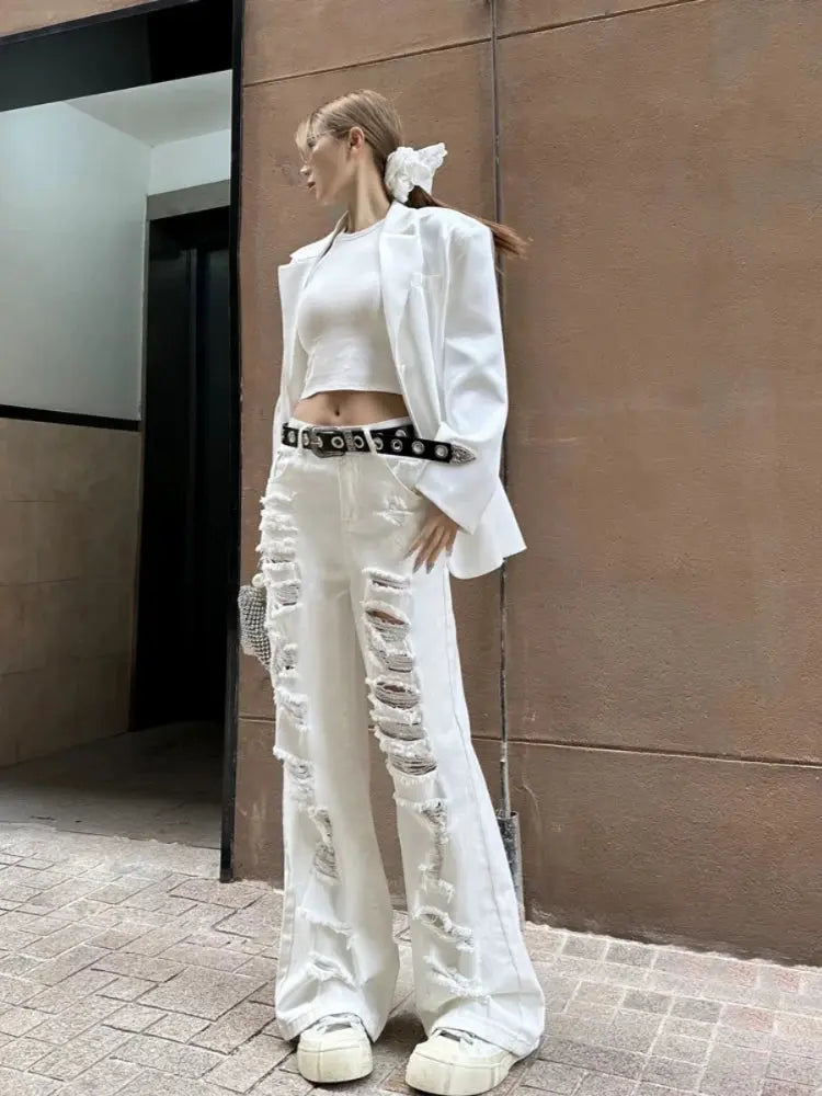 Ripped White Jeans - DRACO COUTURE