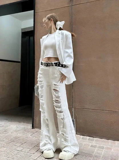 Ripped White Jeans - DRACO COUTURE