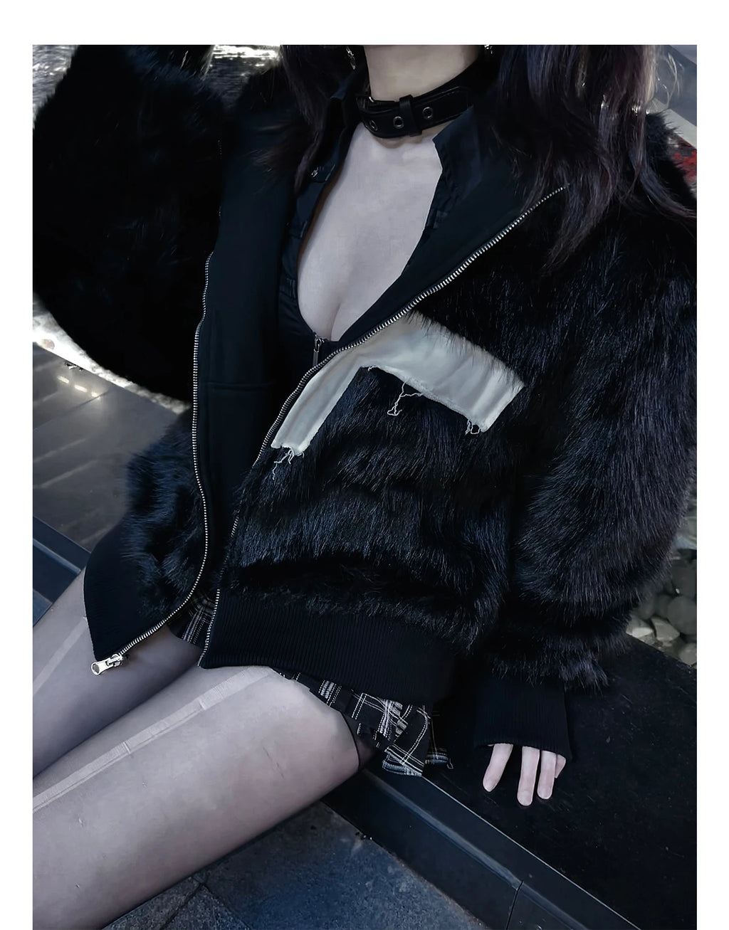 Punk-Winterjacke aus Kunstpelz