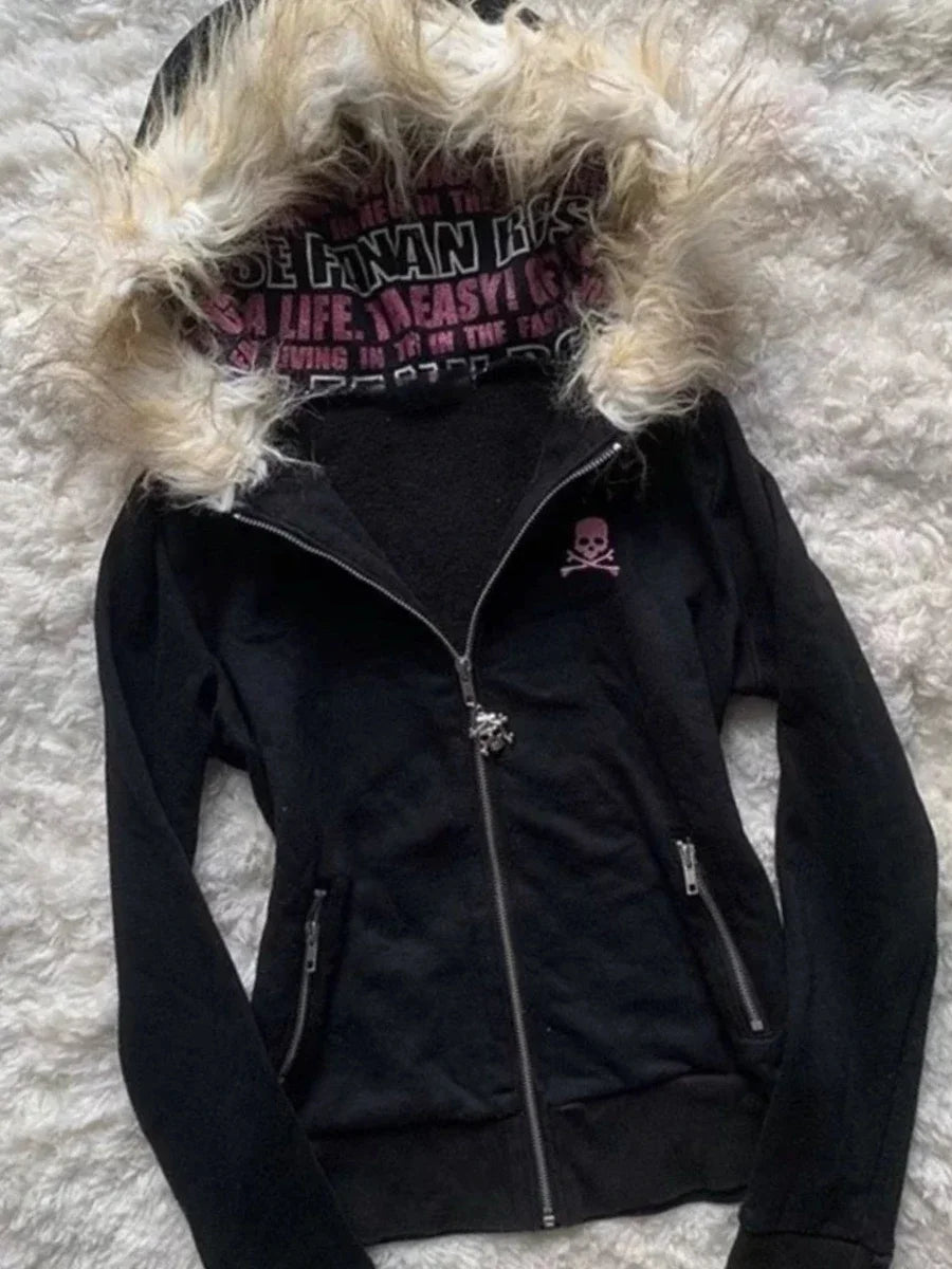 Y2K-Sweatshirt für Damen mit Pelz 