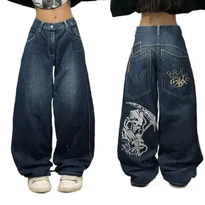 American Street Trend Letter Embroidered Loose Jeans Men Harajuku Y2K New Hip Hop Oversized Wide-leg Pants Unisex Mopping Jeans DRACO COUTURE
