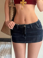 Korea High Street Low Waist Skirt Female Hottie Retro 90s Y2k Millennial Style Versatile Sexy Hip Wrap Ultra Short Denim Skirt DRACO COUTURE