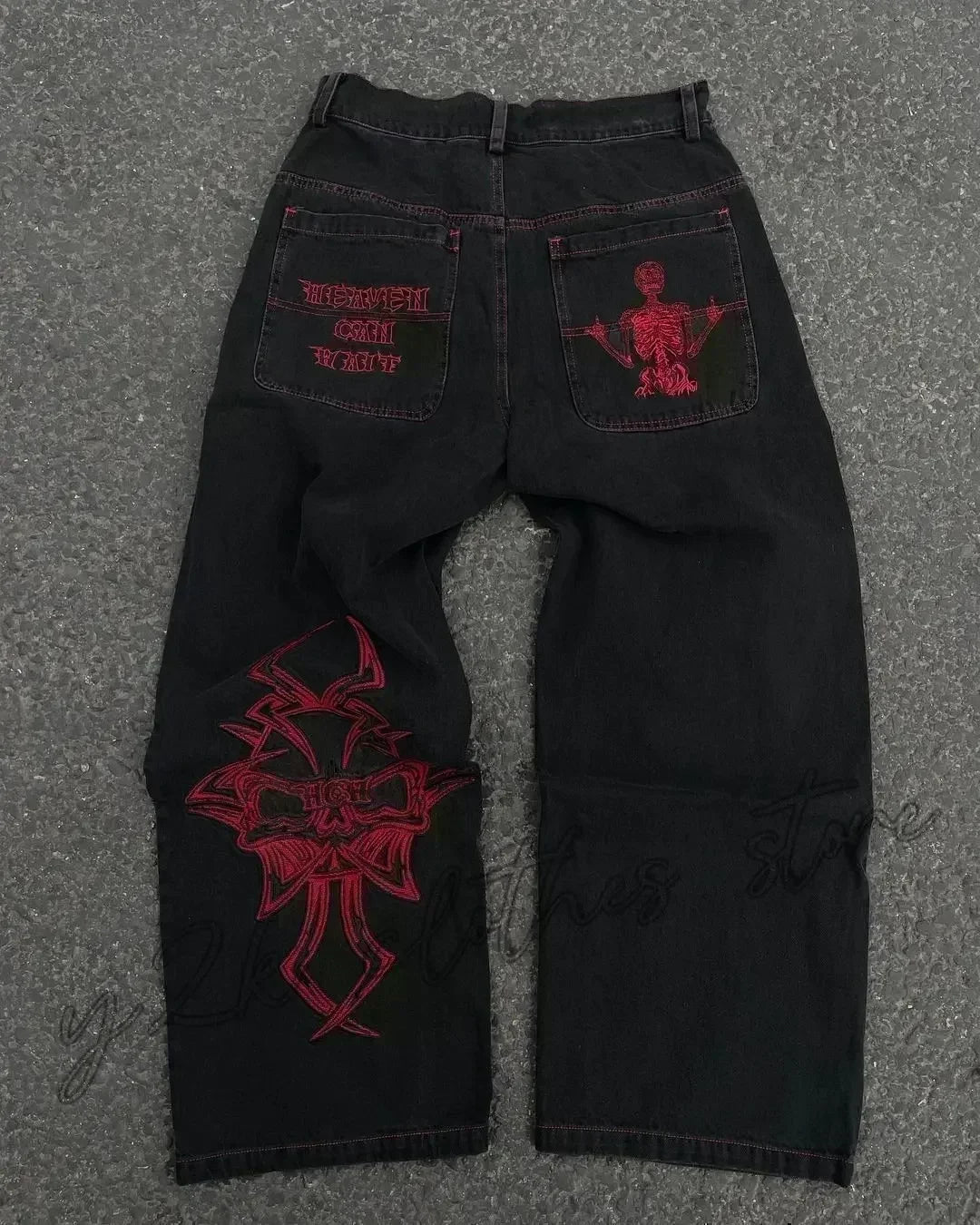 American Street Trend Letter Embroidered Loose Jeans Men Harajuku Y2K New Hip Hop Oversized Wide-leg Pants Unisex Mopping Jeans DRACO COUTURE