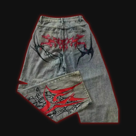 Red Tribal Loose Jeans