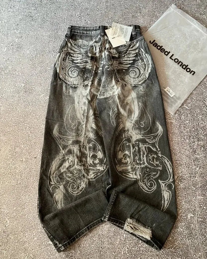 Big Washed Black Grey Jeans Loose - DRACO COUTURE