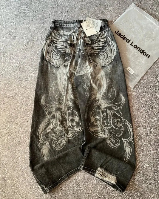 Big Washed Black Grey Jeans Loose - DRACO COUTURE