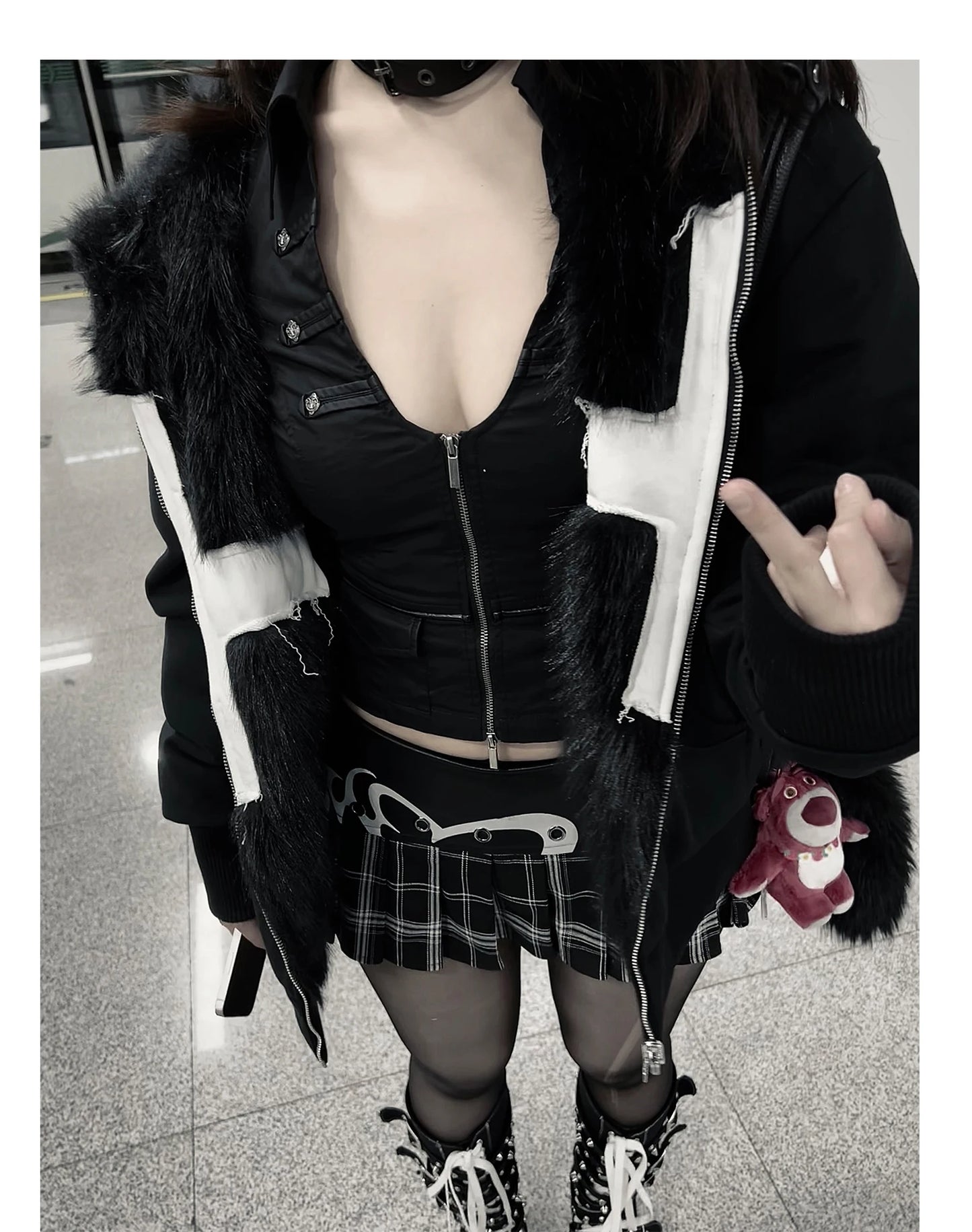 Punk-Winterjacke aus Kunstpelz