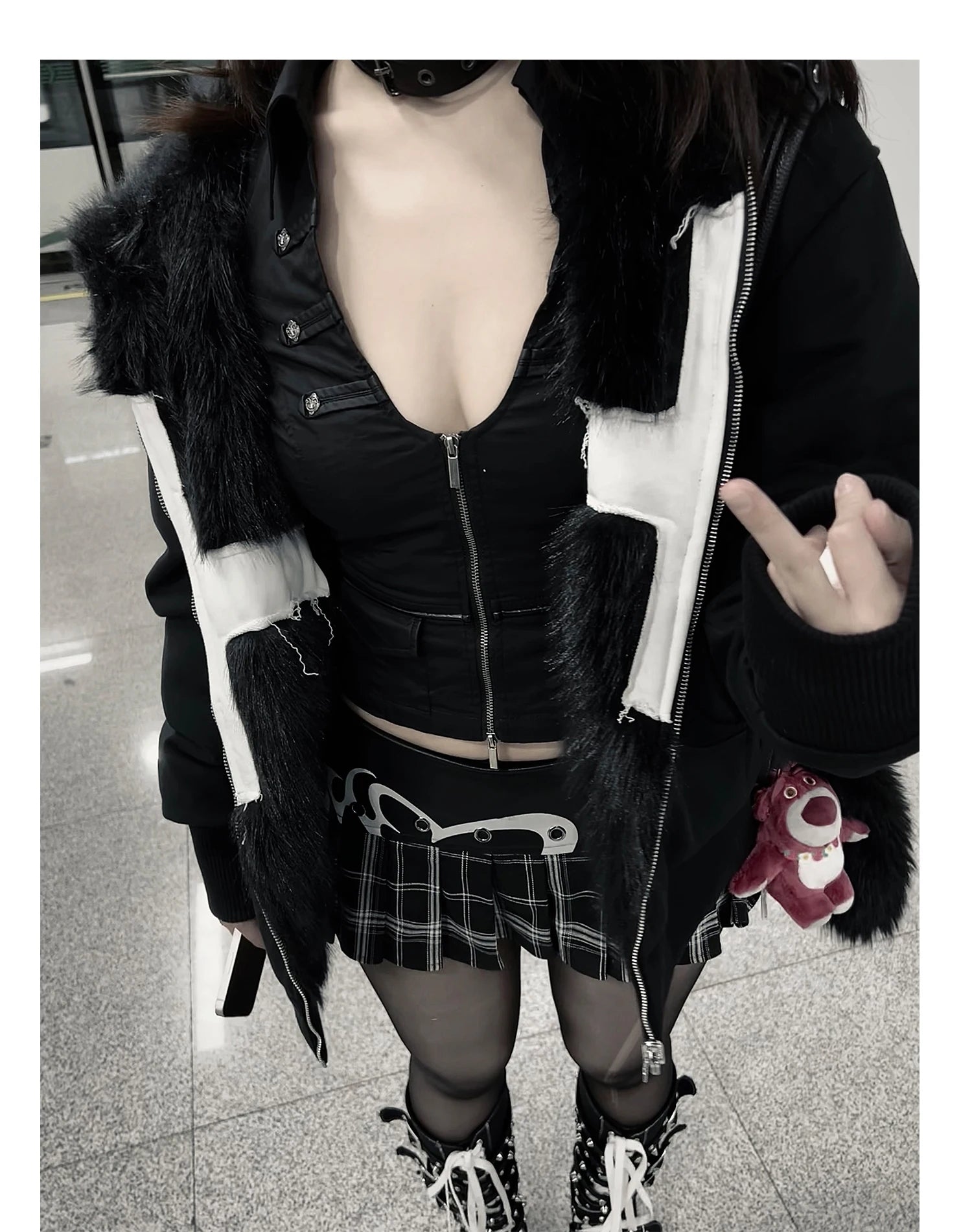 Punk-Winterjacke aus Kunstpelz