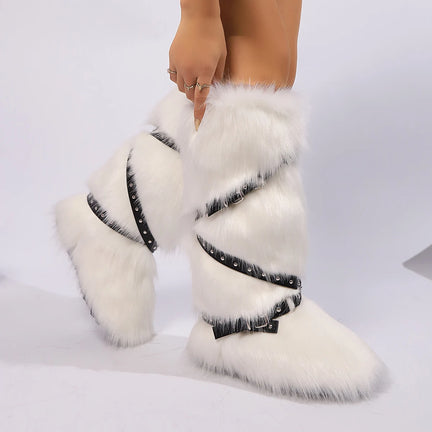 Fluffy Buty Zimowe z Klamrą Y2K