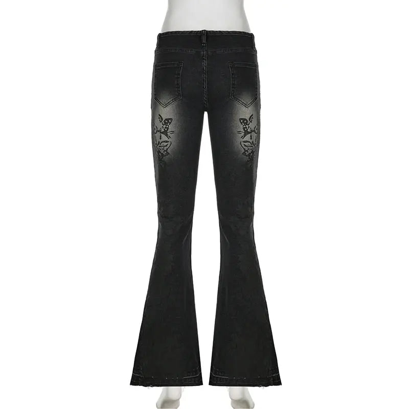 SUCHCUTE Vintage Plant Printed Flared Jeans Y2K - DRACO COUTURE