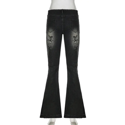 SUCHCUTE Vintage Plant Printed Flared Jeans Y2K - DRACO COUTURE