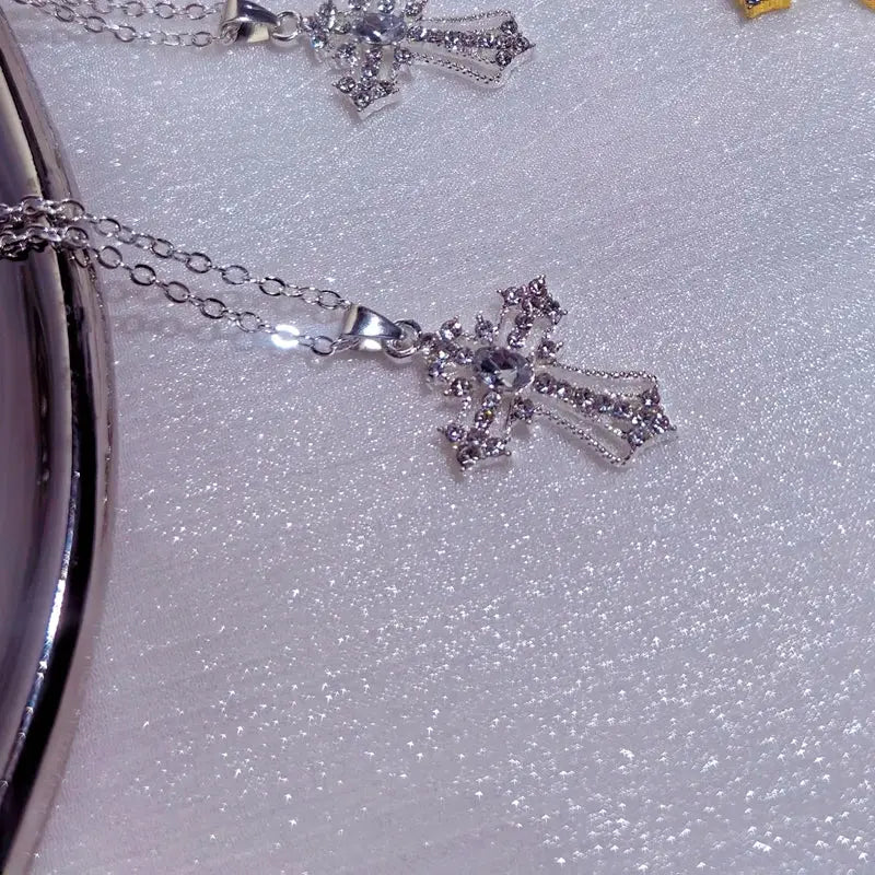 Gothic Big Zircon Cross Necklace Unisex Y2K Irregular Goth Large Cross Pendant Necklaces  for Men Women Couple Necklace Jewelry - DRACO COUTURE