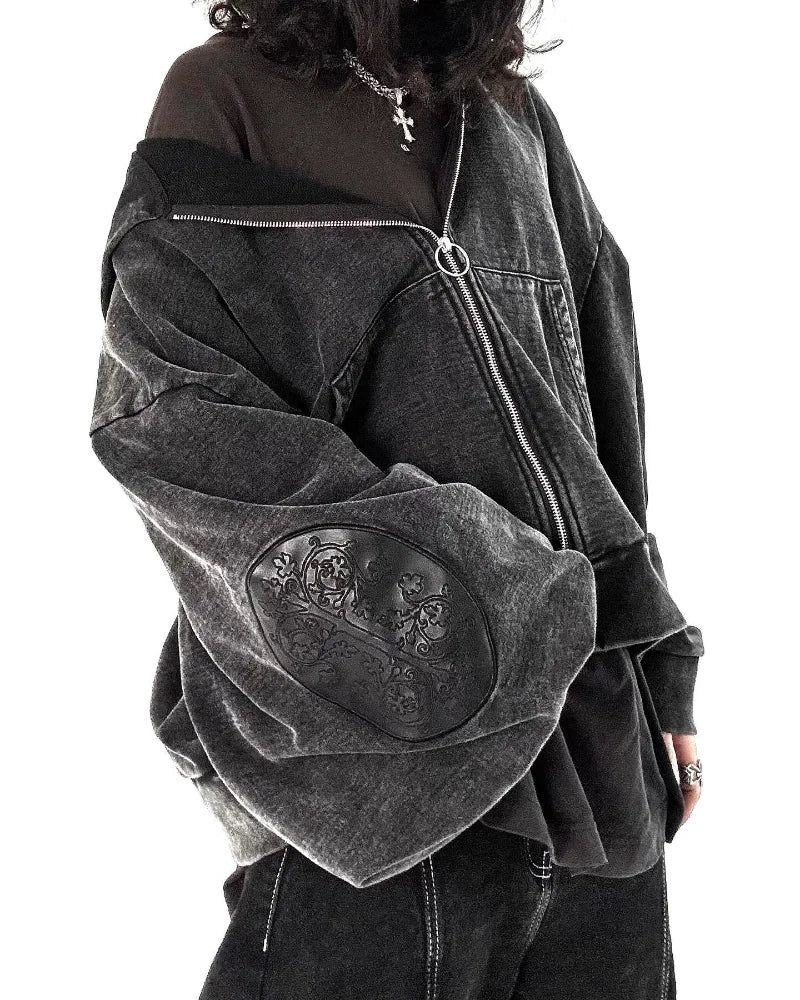 Washed Streetwear Hoodie Grau