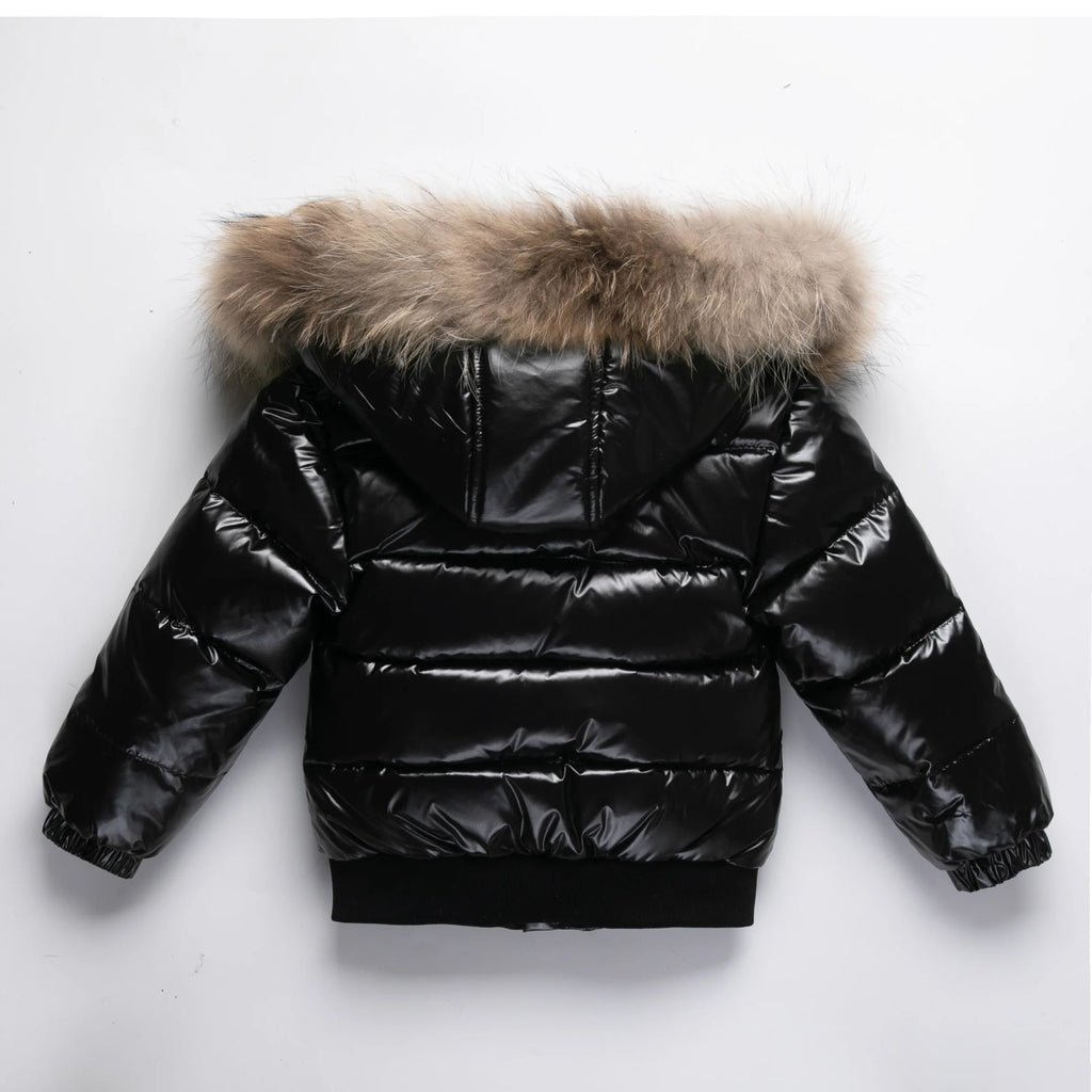 RAISE Winter 1-8 Years Kids Boys Parka Babys Girl Down Jackets Waterproof Shiny Real Fur Thicken Warm Boys Outerwear Coat Outfit