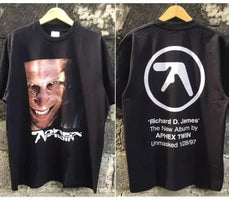 Aphex Twin Big Face: Basic Black Double-sided T-shirt Printed Men's and Women's Casual Short-sleeved Shirts in The 1990s - DRACO COUTURE